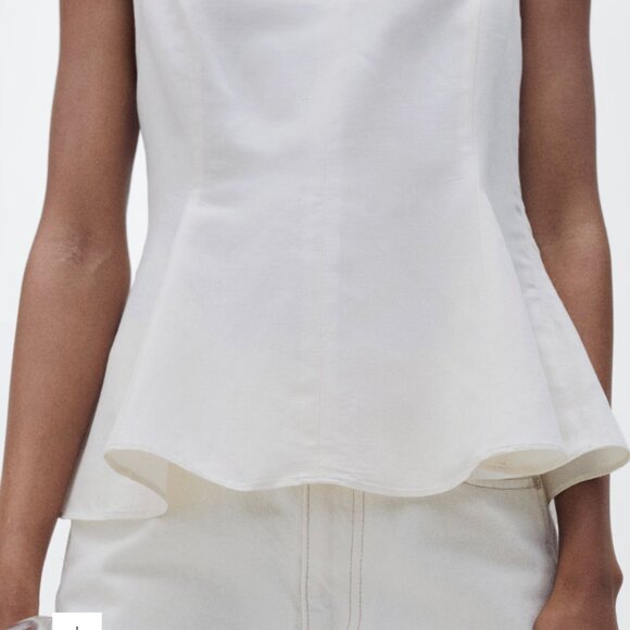 Mango Linen-Blend Peplum Top NWT M White - Picture 3 of 6